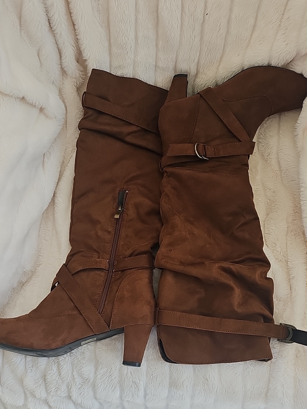 Ashro Brown Mid-Calf Heeled Buckle Boots
